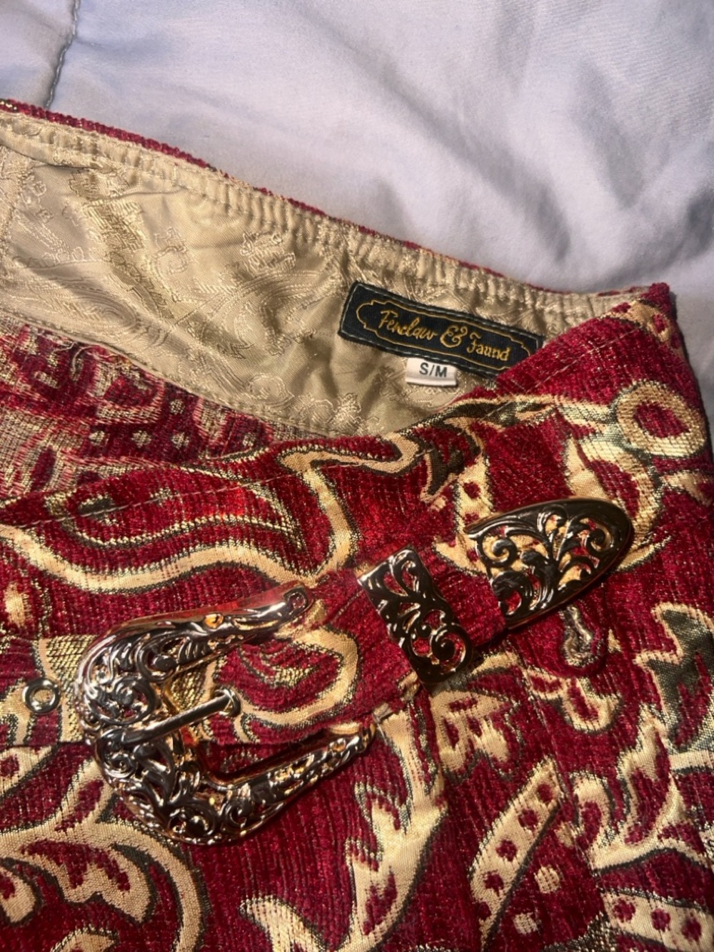 Red and gold fabric material Lace-Up Crop Top with Gold Chain Detail AND skirt - Picture 11 of 12